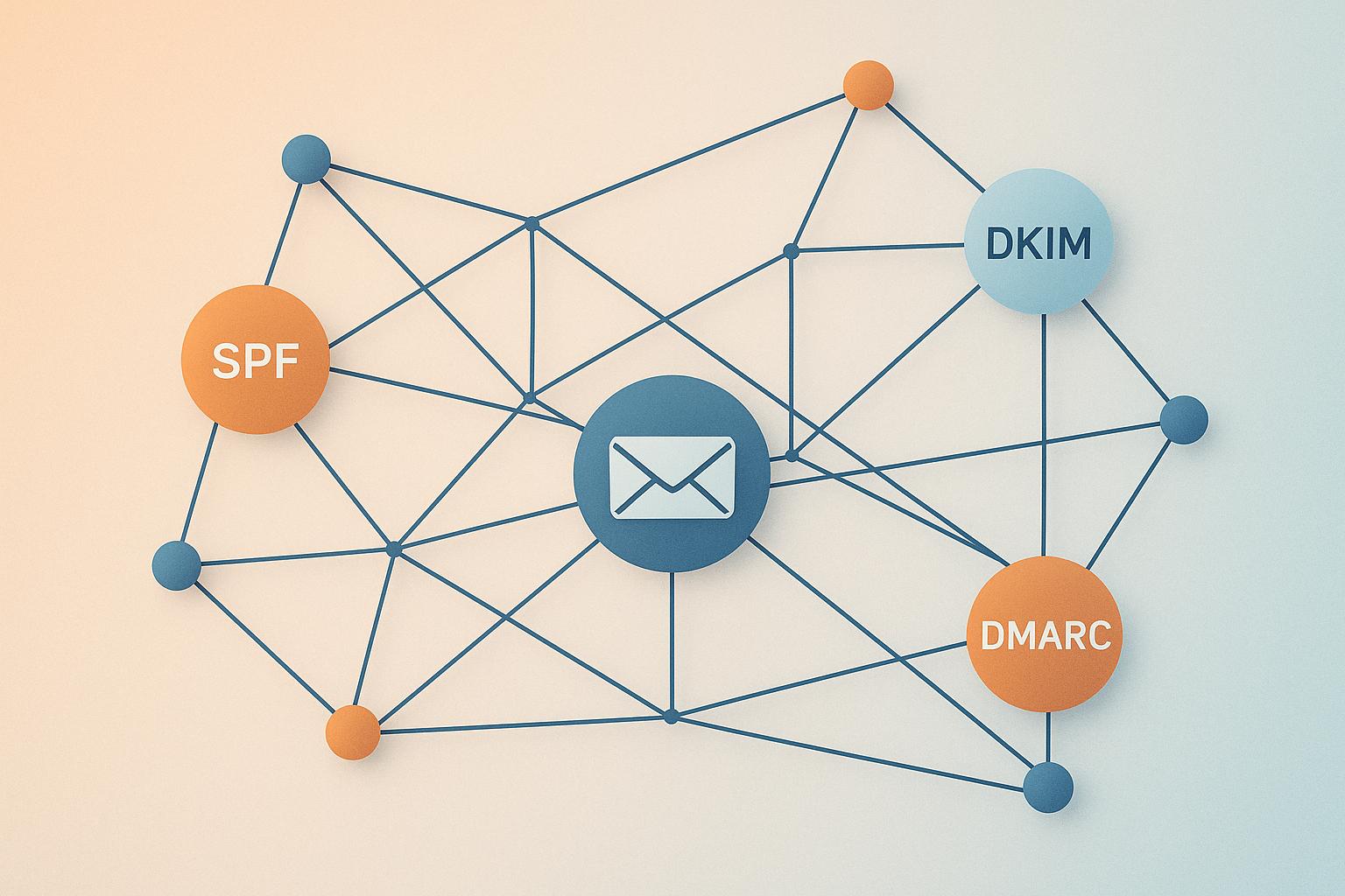 Email authentication records SPF DKIM DMARC configuration dashboard showing automated DNS setup for improved deliverability