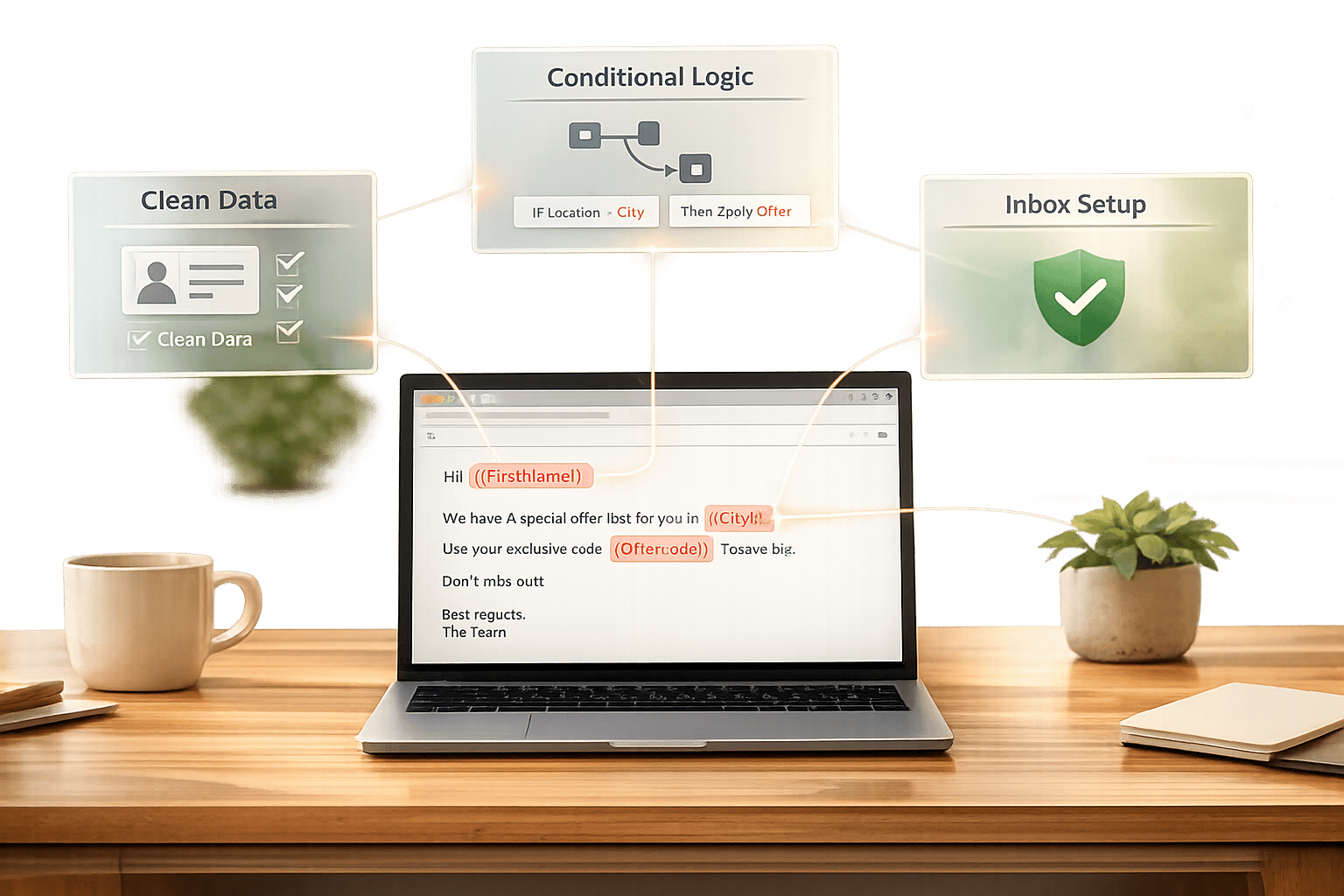 Email marketing dashboard showing personalized recipient data fields and dynamic variables for bulk email campaigns