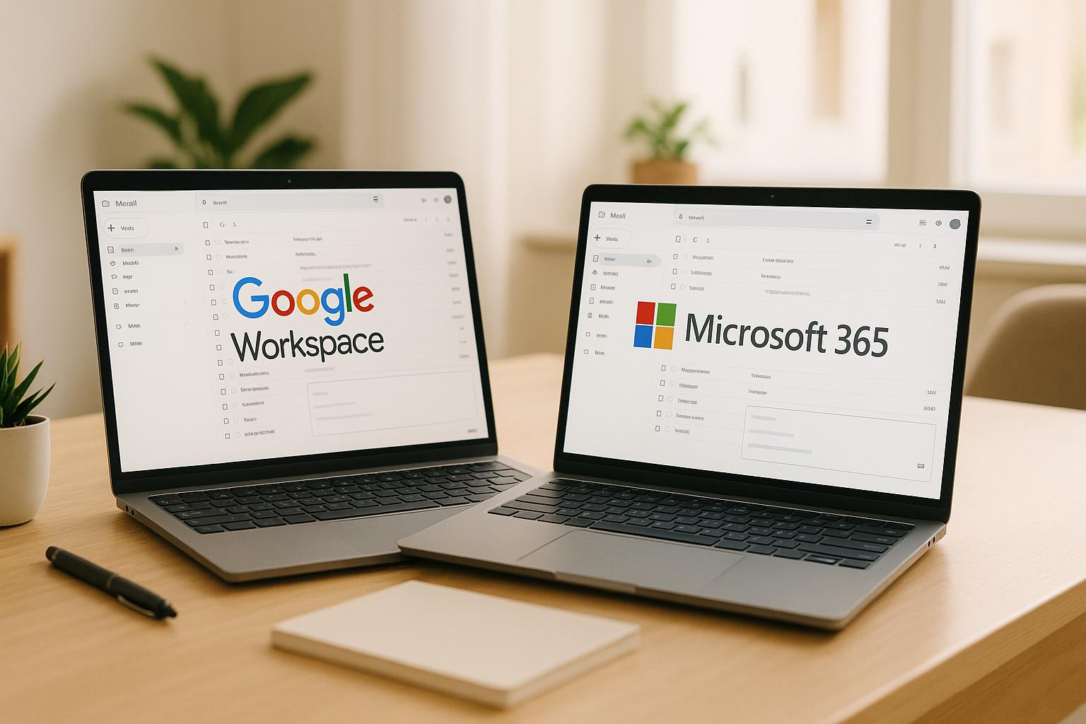 Business professionals comparing Google Workspace and Microsoft 365 email platforms for cold email campaigns