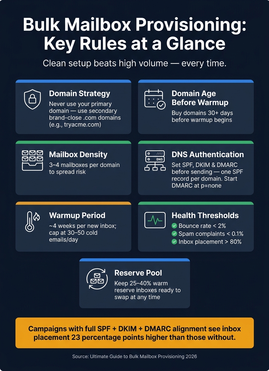 Bulk Mailbox Provisioning Cheat Sheet: Key Rules & Targets