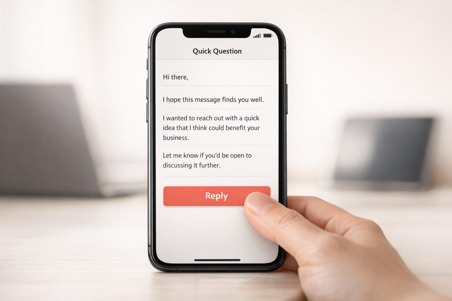 Professional checking cold email mobile optimization on smartphone with clean responsive design and high engagement metrics