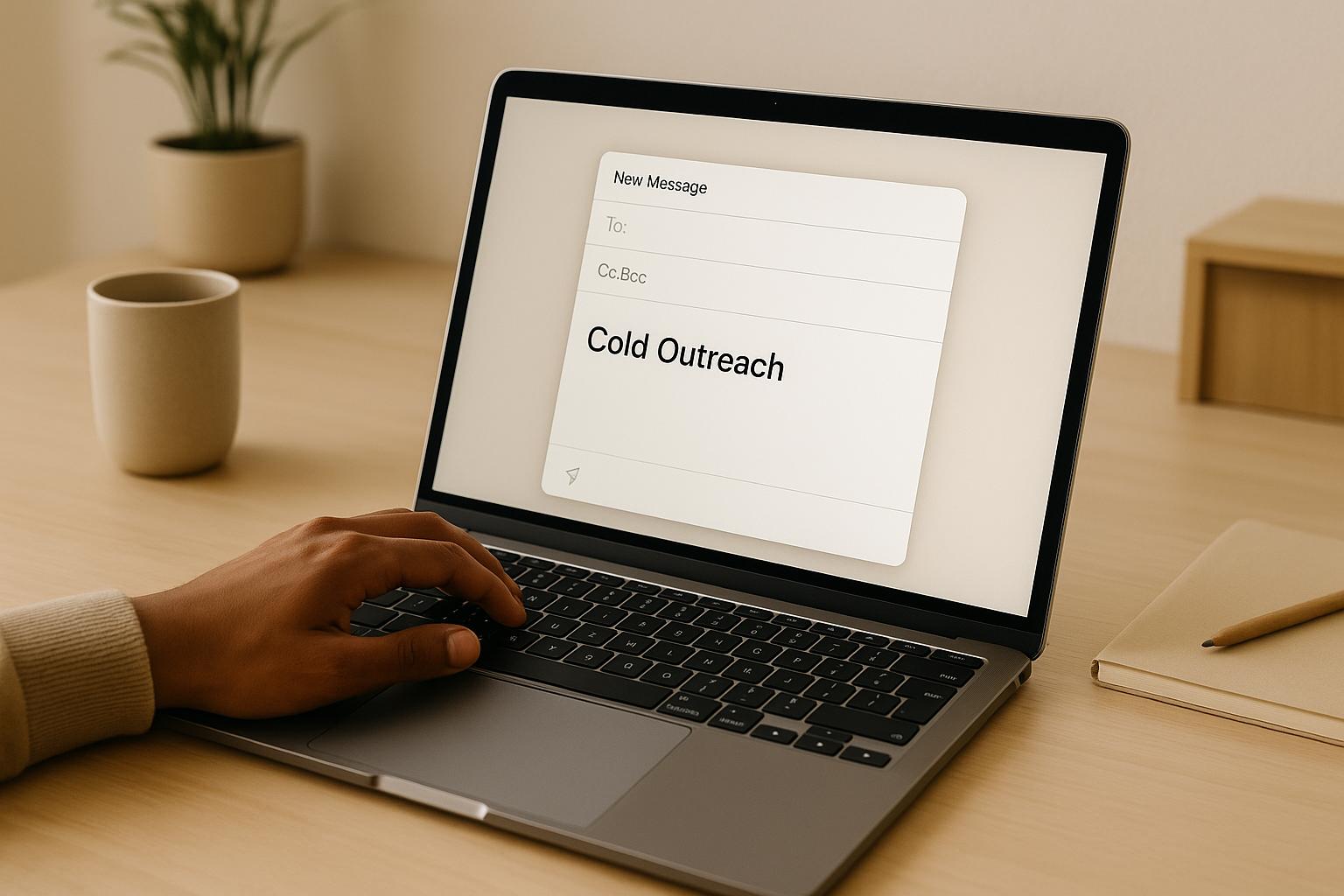 Professional analyzing cold outreach email strategies on laptop with charts showing improved response rates and conversions